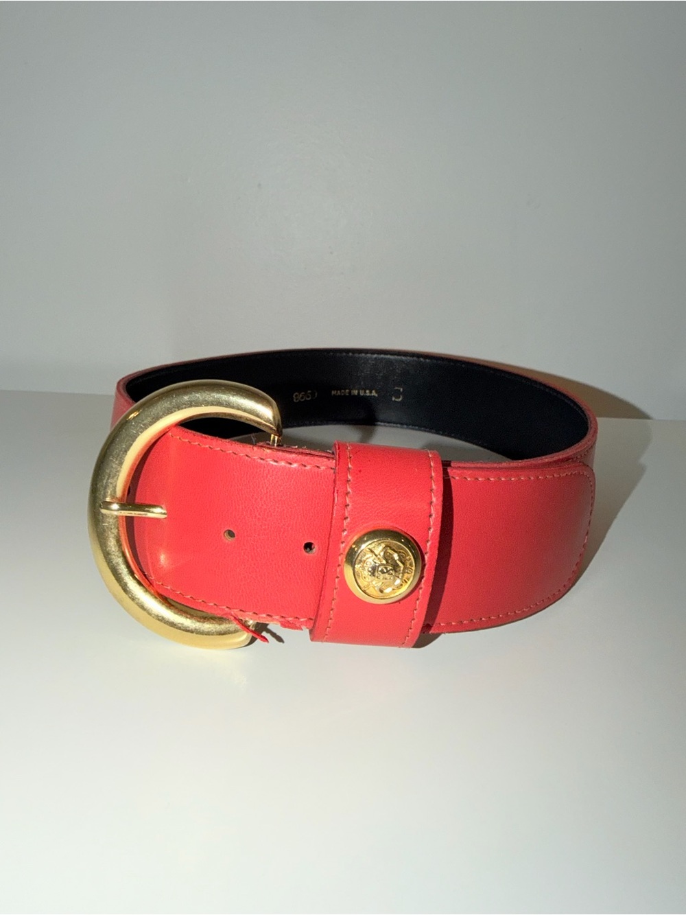 Red & Gold-Tone Wide Belt, Sz Small
